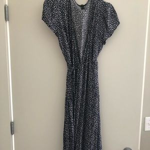 Ankle Length Blue Polka Dot Dress